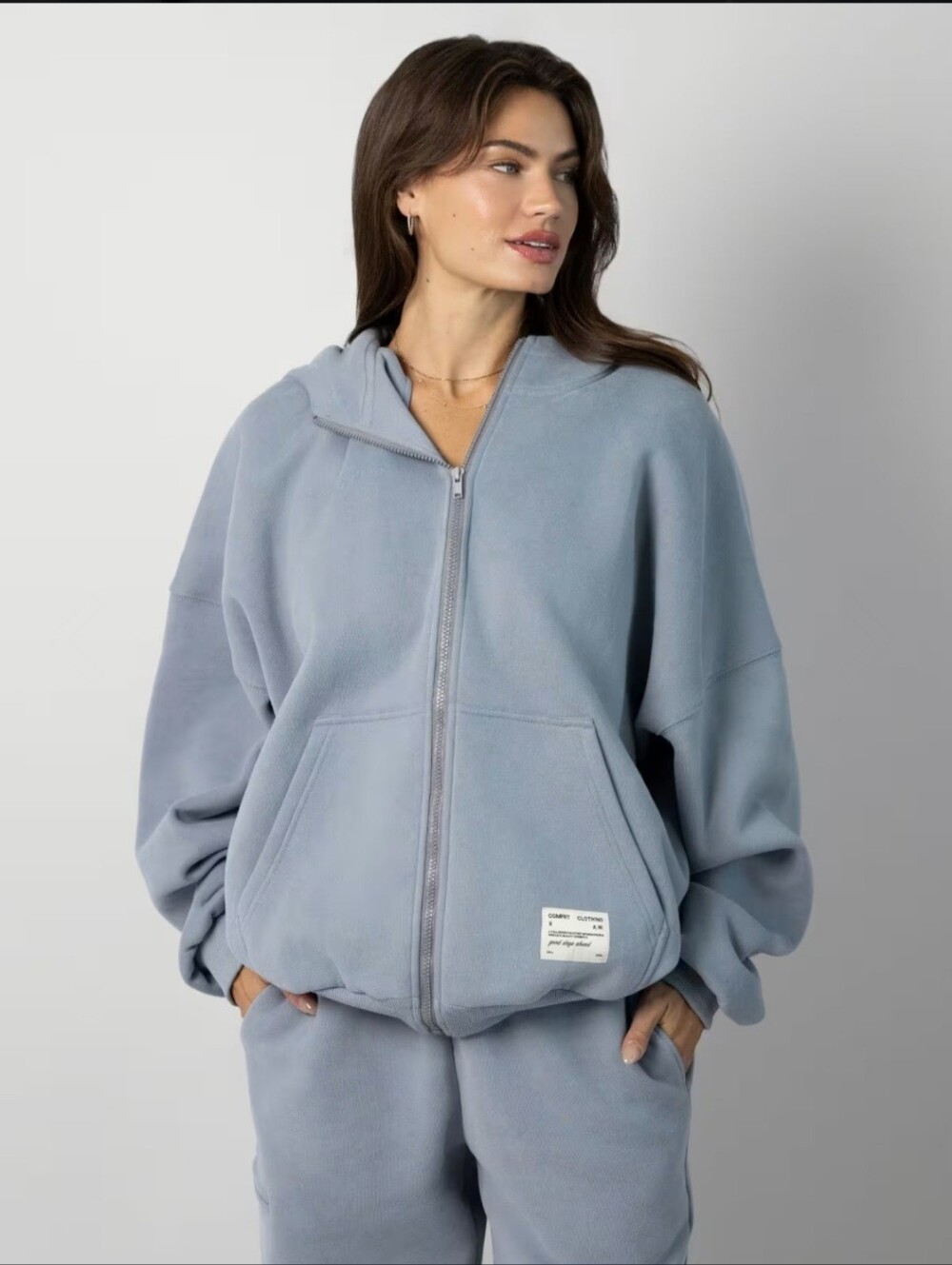 Comfrt Unisex Affirmation Collection Vol 9 Oversized Zip Up Hoodie Slate Blue L - Picture 2 of 6